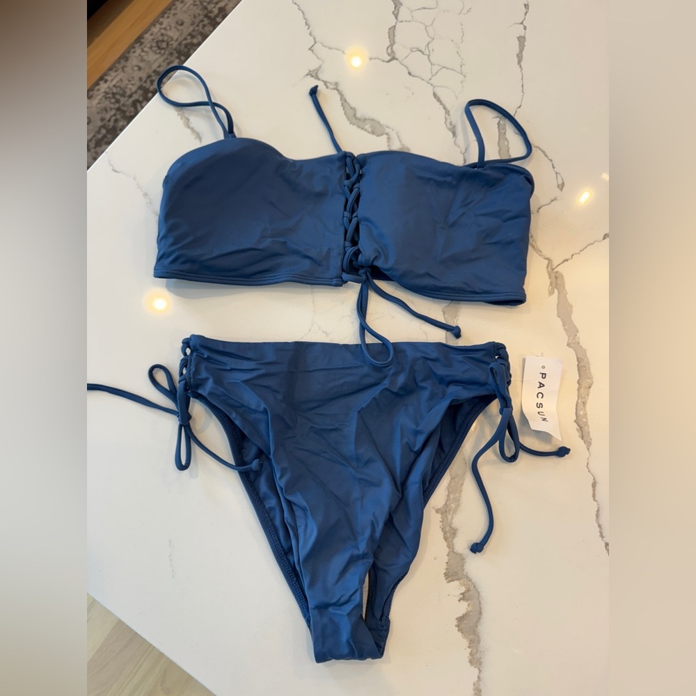 LA Hearts by PacSun Navy Blue Bikini Set L Top & M Bottom High Waist